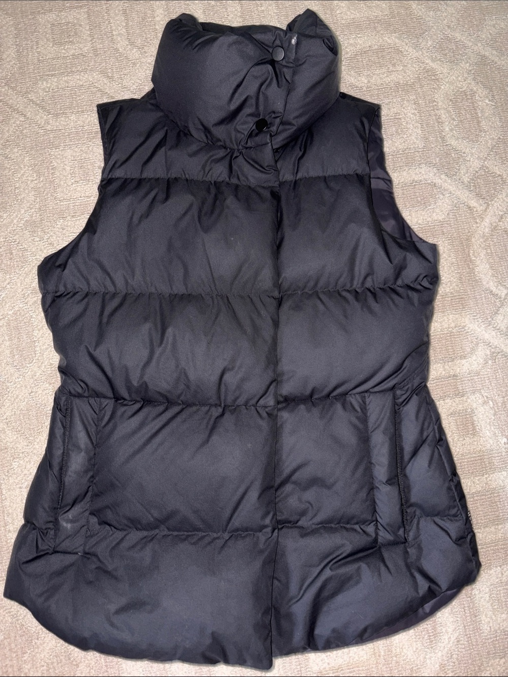 Athleta Black Quilted Puffer Vest with High Collar